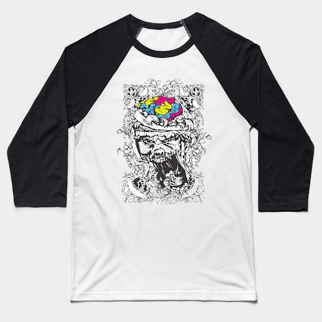 L.I.G. Colorful Zombie Brains Collection Baseball T-Shirt by kjmonroe